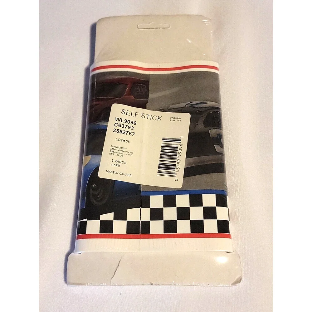 Sunworthy Self Strick Border Race Cars with Checker Flag 8.5 sq ft 5 yds x 6.78